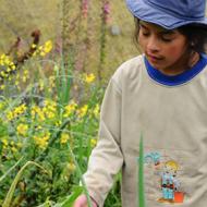 Niña campesina entre flores y siembras