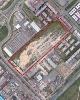 Imagen aérea satelital, con el polígono de intervención del Plan de Implantación.