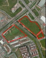 Imagen aérea satelital, con el polígono de intervención del Plan de Implantación.