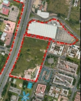 Imagen aérea satelital, con el polígono de intervención del plan de Implantación.