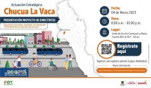 buses, peatones y personas movilizándose en bicicleta, silla de ruedas.