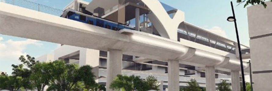 Diseño en 3d de una estación de metro elevado