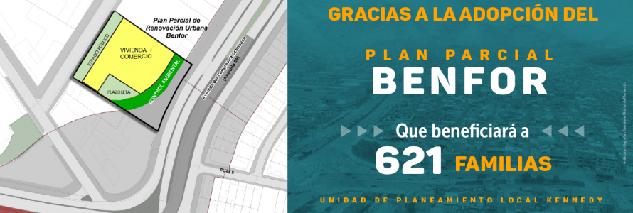 Panorámica de Bogotá y plano Plan Parcial Benfor